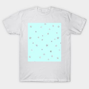 Pretty Y2K Glitter Stars Design in Baby Turquoise T-Shirt